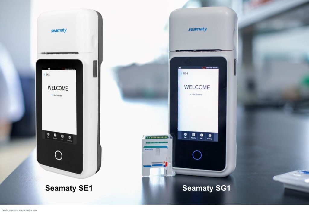 Seamaty SE1 portable electrolyte analyzer and Seamaty SG1 blood gas analyzer — official manufacturer image